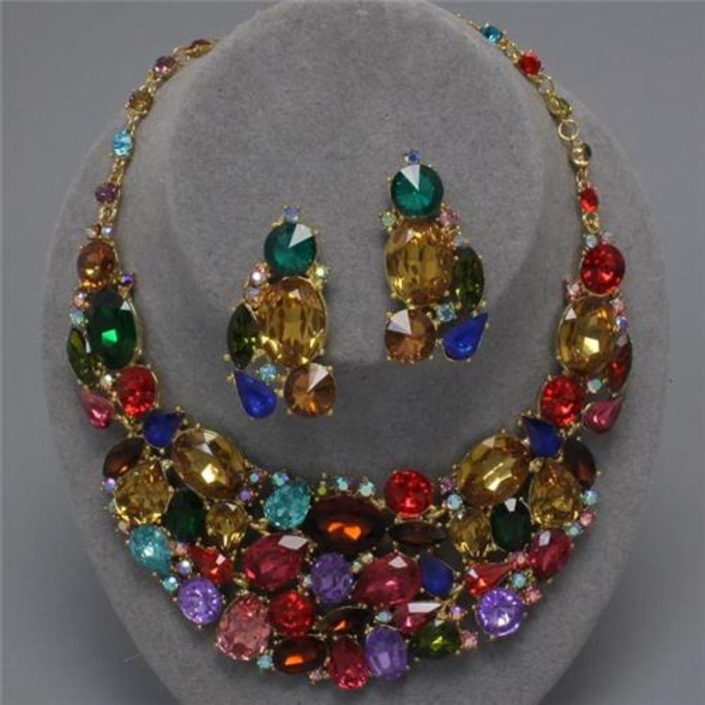 Multi color Crystal Statement Necklace Set